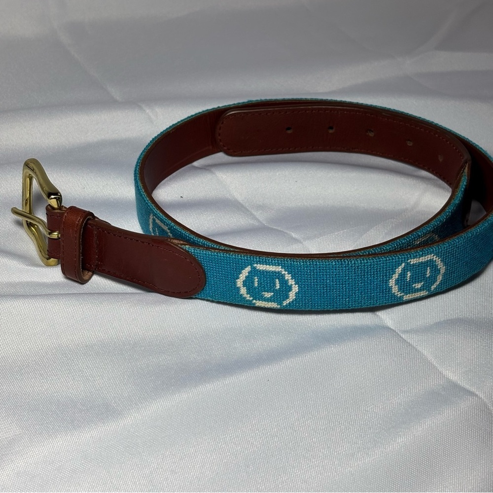Tucker Blair Needlepoint Smiley Face Belt 36